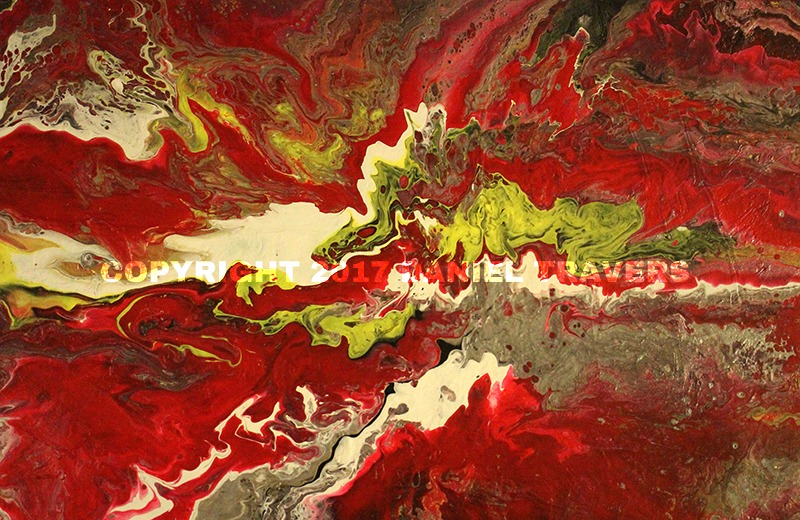 Red Abstract Art Fluid Acrylic Painting by Daniel Travers