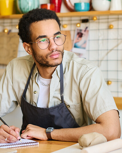 small business owner thinking