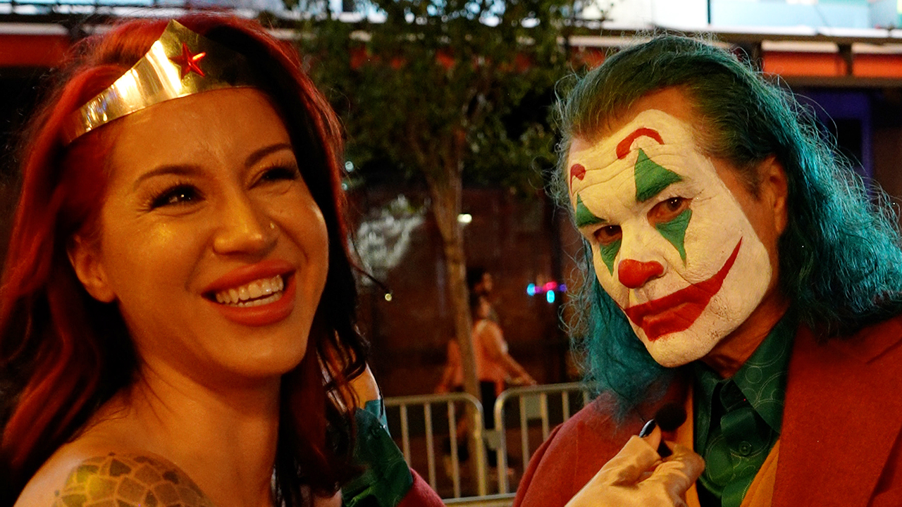 Wonder Woman interviews The Joker at Comic Con San Diego 2025 in the Gaslamp
