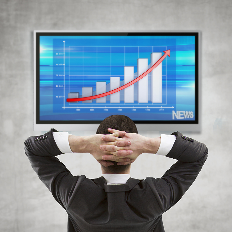 businessman watching statistics increase