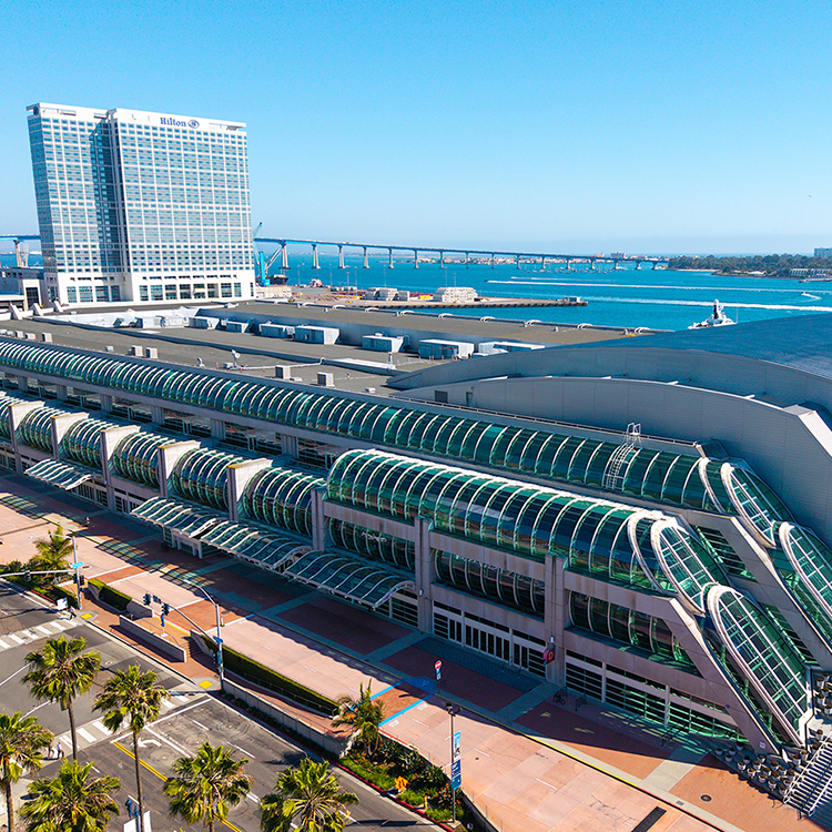 aerial perspective example of san diego convention center and bay