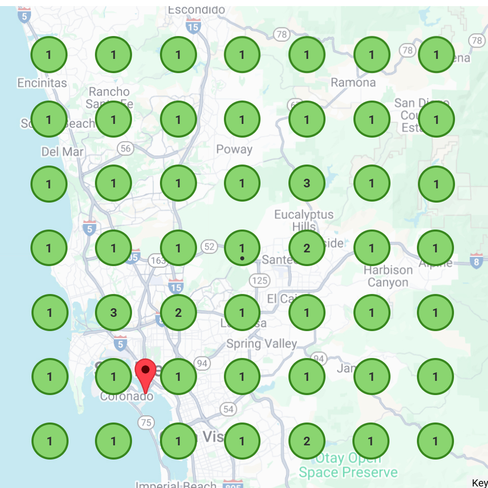 Local Map Pack Search Results Grid in San Diego