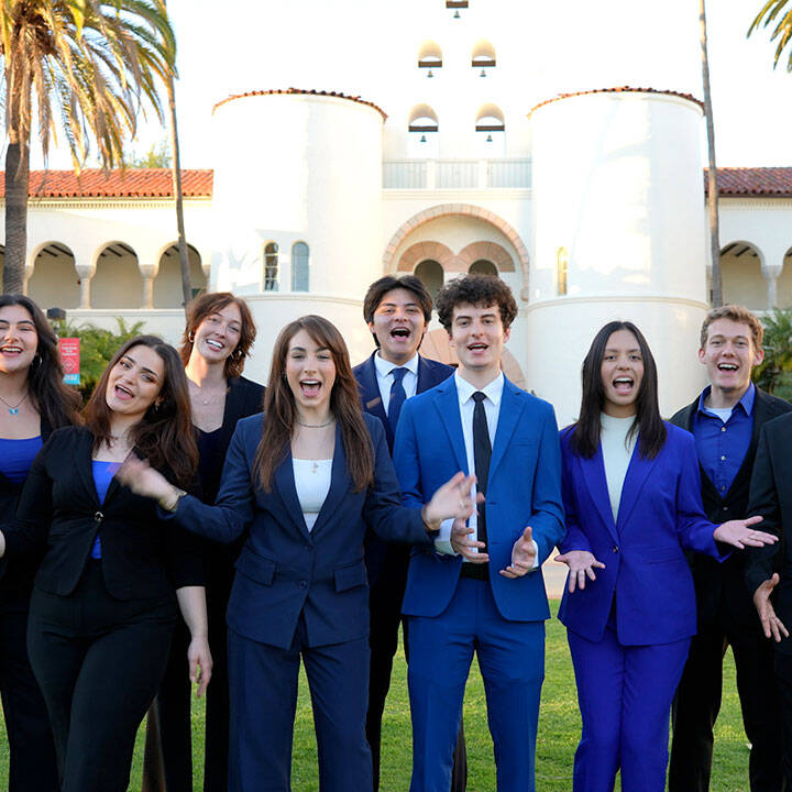 Group photo of SDSU students featured in a social media video production campaign.