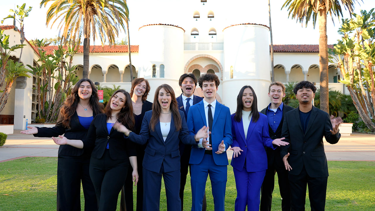 Group photo of SDSU students featured in a social media video production campaign.