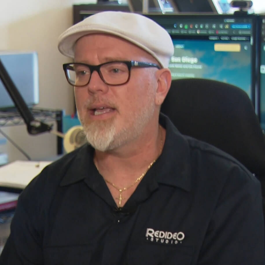 Daniel Travers, founder of Redideo Studio, appearing on CBS 8 to discuss how AI is being used in business and creative work.