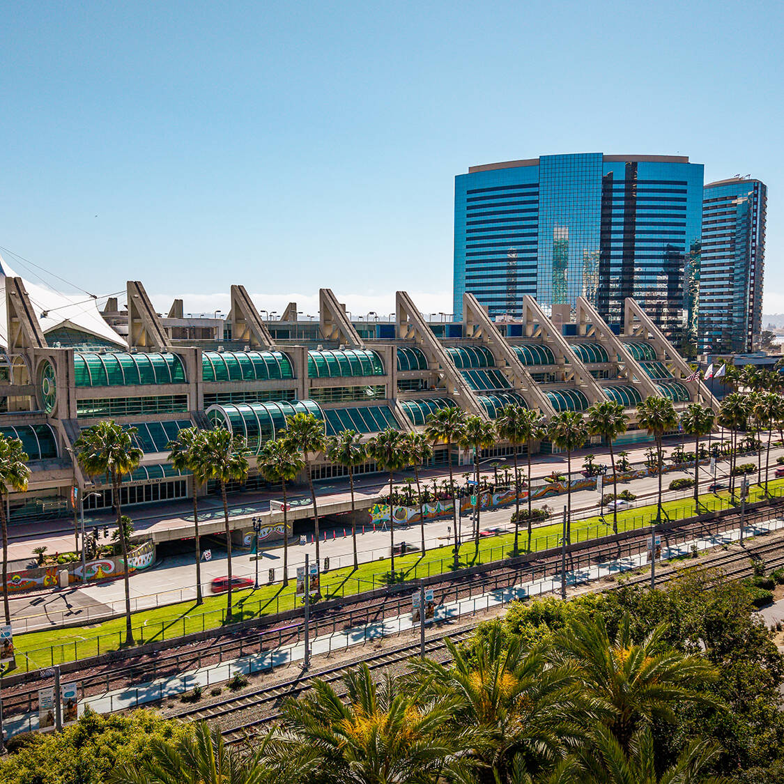 Aerial view of the San Diego Convention Center in Downtown San Diego.